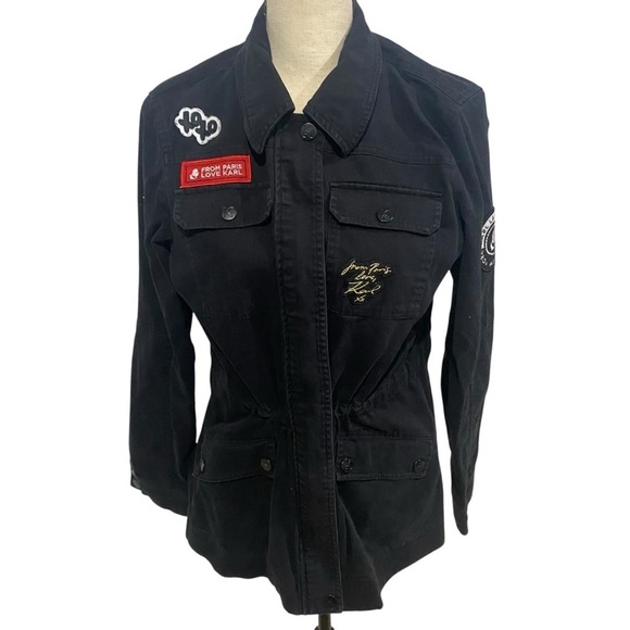 Karl Lagerfeld Women’s Logo Patch Utility Jacket Black Size Medium - Picture 1 of 14